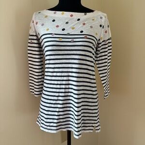 *LOFT* Black x White Striped x Polka Dot 3/4 Sleeve Top Size Small